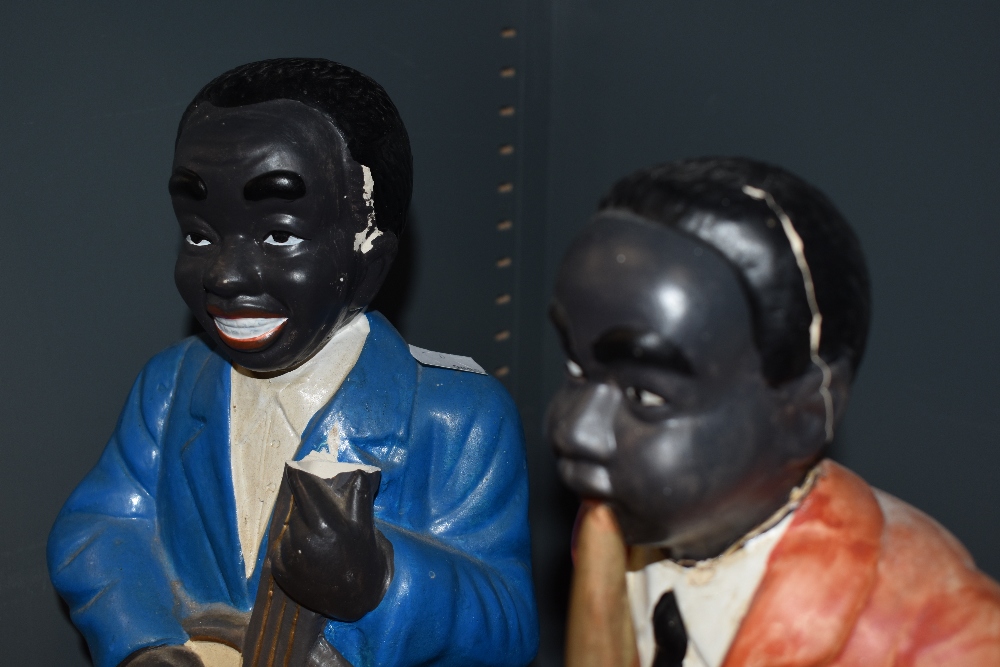Four early to mid 20th century chalk ware musician figurines, AF. - Image 2 of 2