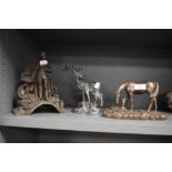 A bronze effect moulded resin study of a horse and foal, A vintage cast metal figurine of a man