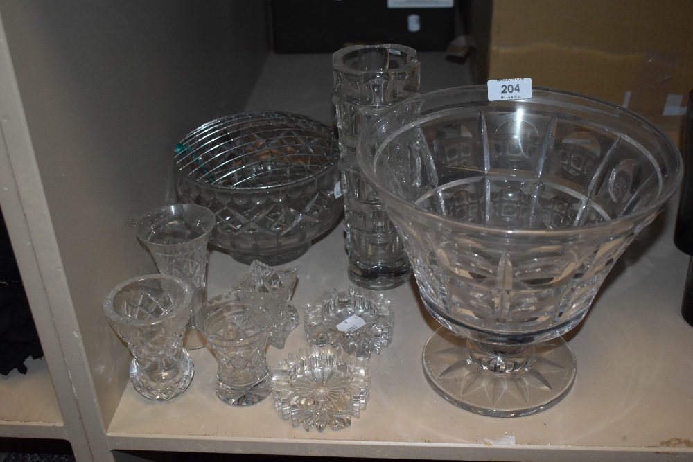 A mixed lot of vintage pressed and cut glass, included are vases and rose bowl etc.