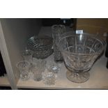 A mixed lot of vintage pressed and cut glass, included are vases and rose bowl etc.