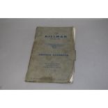 The Hillman Mark VII owners handbook, for De Luxe saloon, Californian and Convertible coupe.