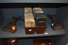 Two Stereoscopes and a selection of plates, to include Boer war, America, Palestine, Egypt,