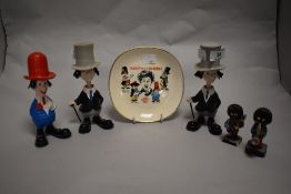 A selection of collectable 1960s Diddy men figurines and a plate of Ken Dodd and the Diddy men