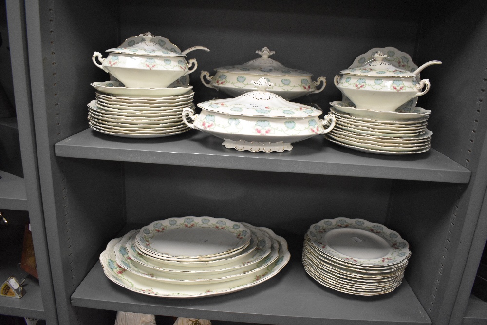 A collection of late Victorian Bishop and Stonier table ware, having white ground with blue, green