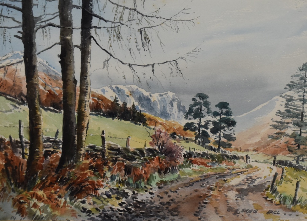 Local Interest* Edward Grieg Hall (British 1929-2017) watercolour, Lake District rural road scene