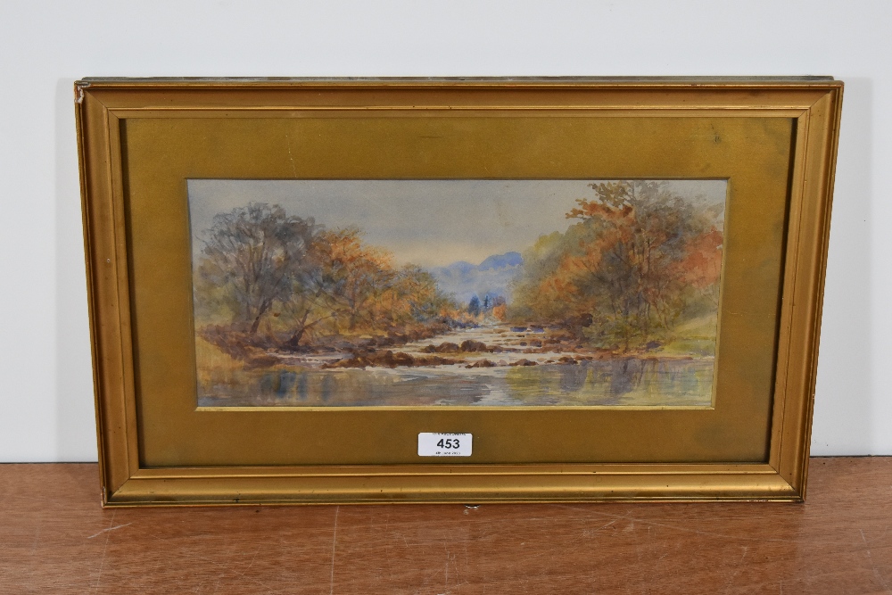 A 19th century English School watercolour, autumnal river scene, unsigned within a gilt card mount - Image 2 of 2