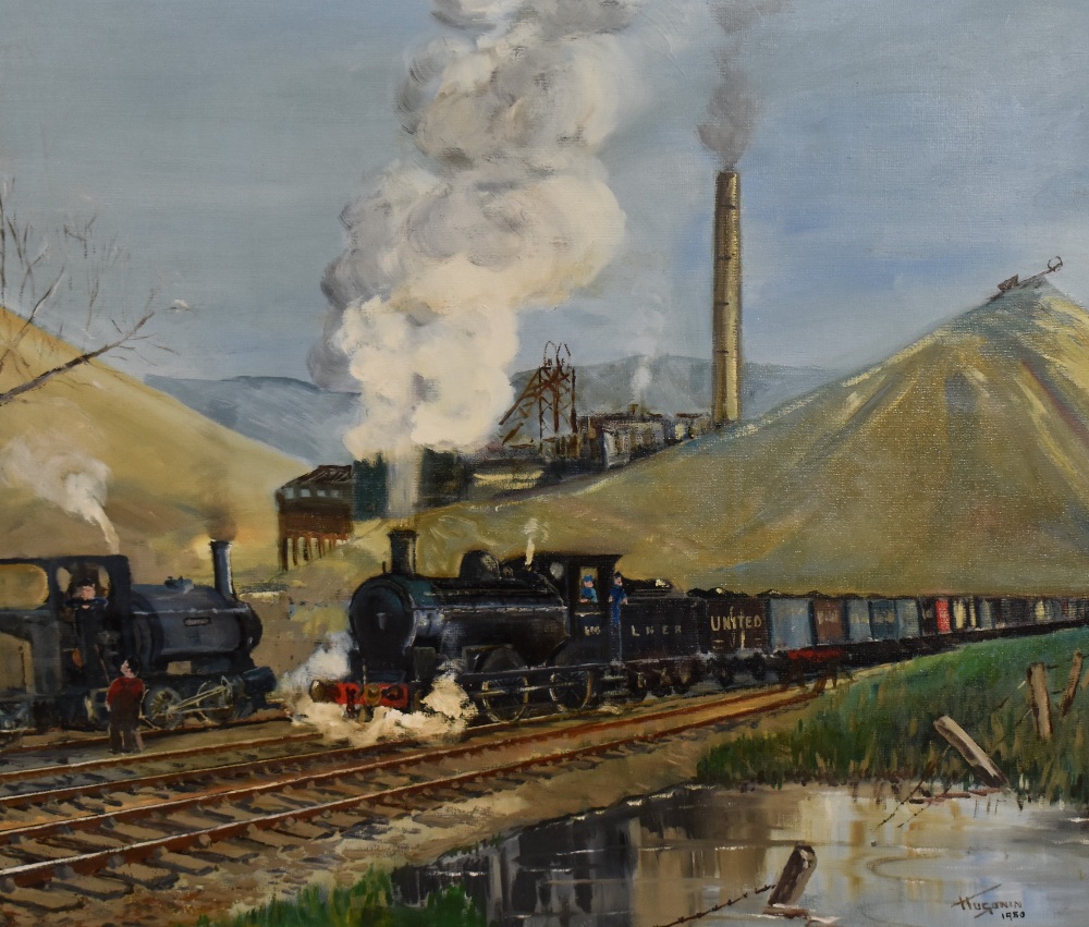 Douglas V Hugonin (Scottish 20th/21st century) oil on board, entitled 'The Coal Train' an LNER