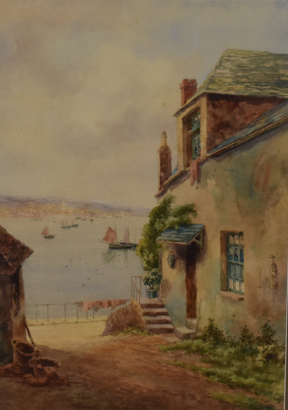 Lewis Mortimer, (19th/20th century), a watercolour, harbour cottage, faded signed, 53 x 35cm,