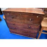 A Victorian mahogany chest of four long drawers, some splitting to top, width approx. 122cm