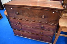 A Victorian mahogany chest of four long drawers, some splitting to top, width approx. 122cm