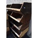 A set of five rustic wooden double nesting boxes/container bins