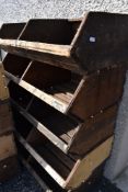 A set of five rustic wooden double nesting boxes/container bins