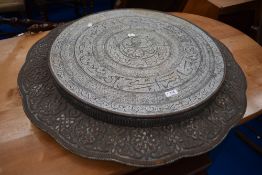 Two Anglo Indian style brass table tops