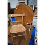 A vintage oak and ply occasional table and a childs solid seat chair