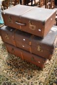 Three vintage travel trunks/cases