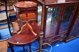 A reproduction display cabinet, demi lune table and wine table