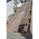 An antique wood workers three bay Bench with plank top. 12ft by 4ft