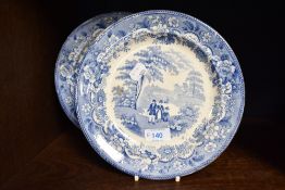 A pair of 19th century pearl ware 'Eton College' pattern plates, by George F Smith, Stockton on