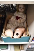 A vintage mid-century Pedigree doll with sleeping eyes, and material garments, sold along with a