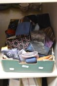 A box full of gents neck ties, including vintage 1960s 'Klipper' tie and similar.