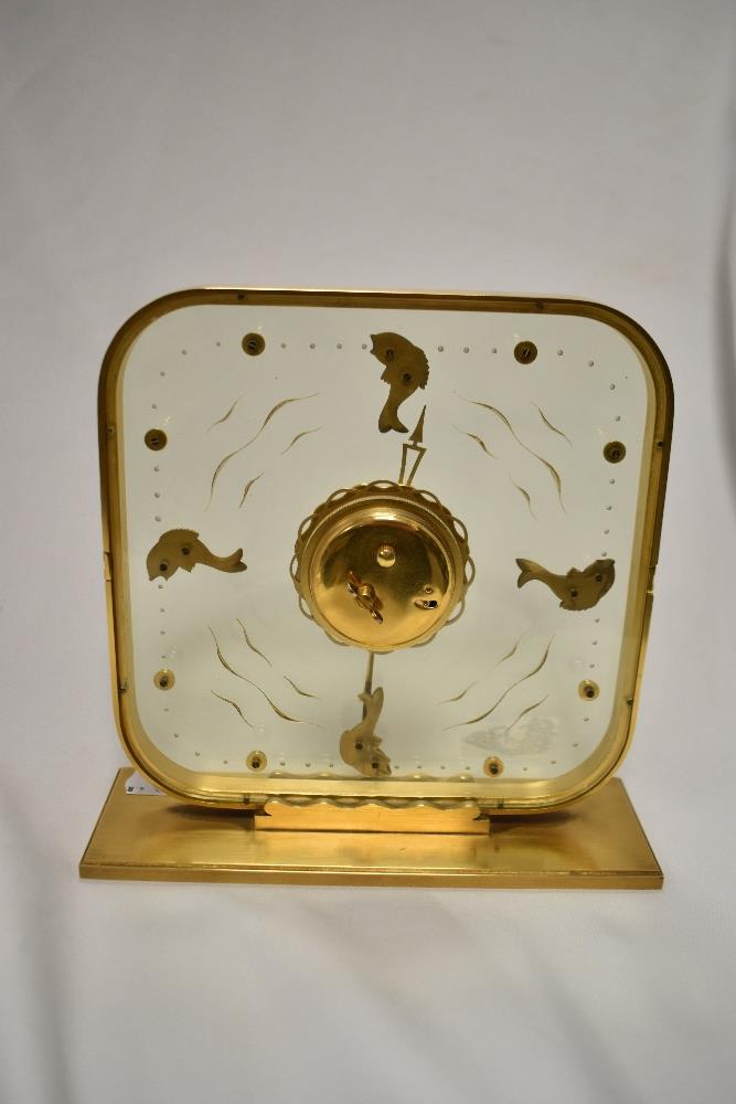 A rare mid-20th Century Jaeger Le Coultre Fish Pond Aquarium 8 day mantle clock with gilded brass - Image 2 of 4