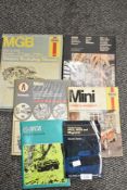 A selection of Mini and MG vehicle interest books, including Haynes manuals, MGB handbook and Mini