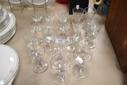 Nineteen vintage and antique wine glasses, including cut glass examples and Victorian glasses with