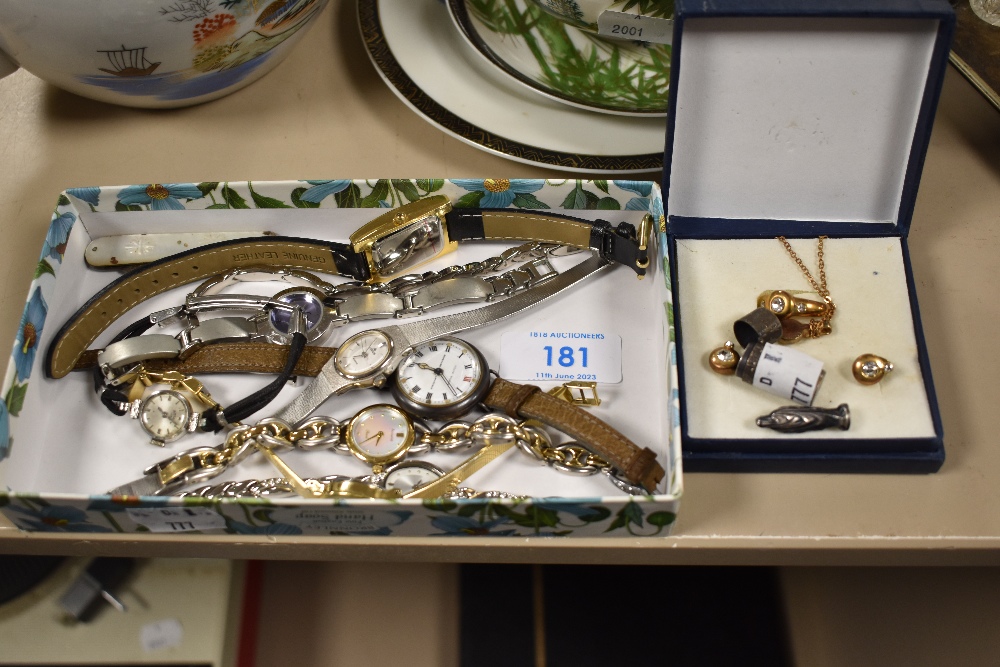 A selection of watches, including Accurist and Quartz, and a necklace, ring and earrings set etc.
