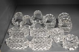 Two sets of six crystal glass napkin rings