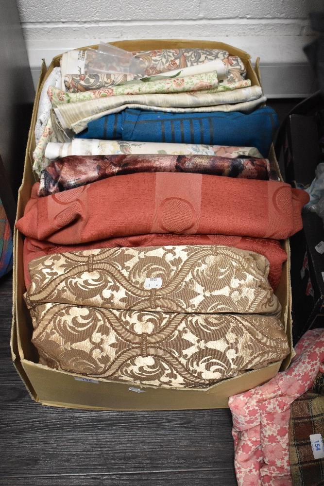 A mixed box of upholstery fabrics, including Sanderson, some large good quality pieces included in