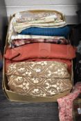 A mixed box of upholstery fabrics, including Sanderson, some large good quality pieces included in