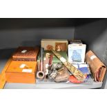 A selection of sundries, to include pipes, Piatnik playing cards, wooden boxes