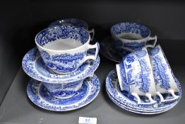A collection of Spode blue and white C1816N teacups and saucers