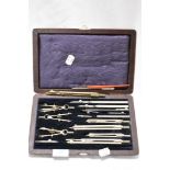 A vintage complete and leather cased draughtsman's set