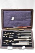 A vintage complete and leather cased draughtsman's set