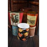 A group of vintage paper bins and an umbrella stand, to include a Worcester ware Cockerel bin