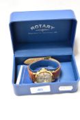 A gentleman's Rotary 21 jewel automatic wristwatch with leather strap, personally engraved to the