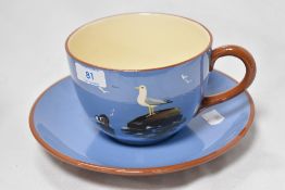 A Dartmouth Pottery seagull design teacup and saucer