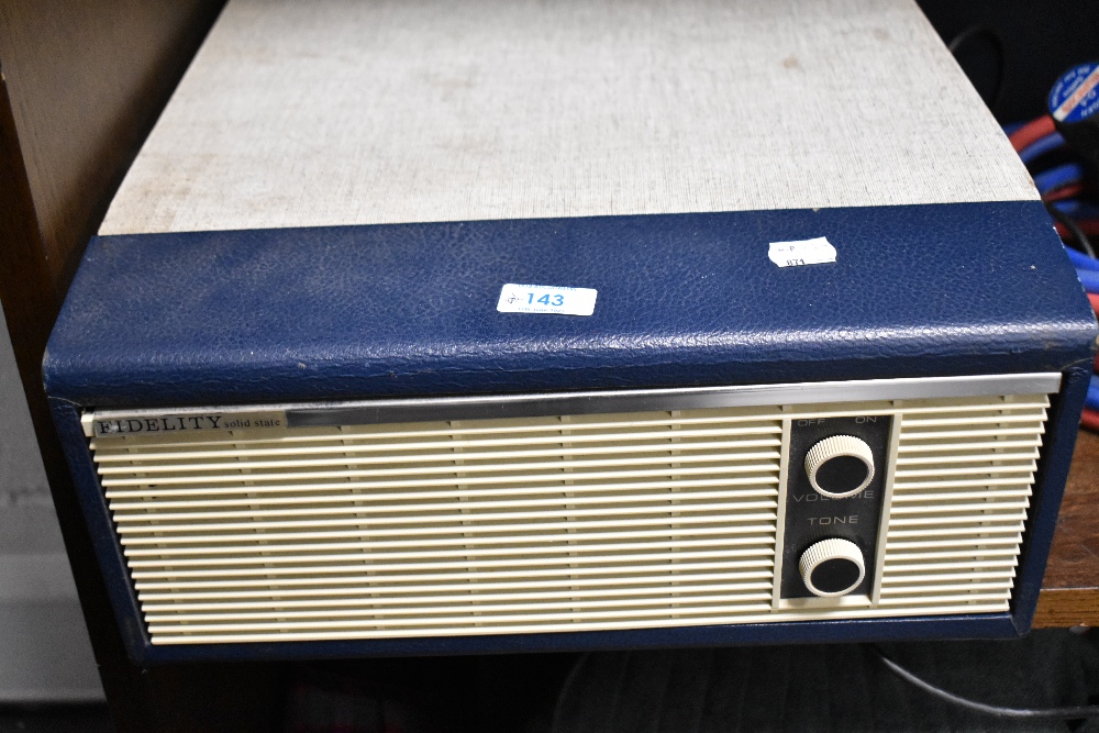 A Fidelity Solid State record player in blue