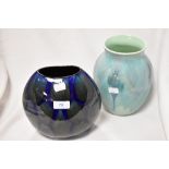 Two Poole glazed pottery vases, one having JB stamped to the base and the other with drip glaze