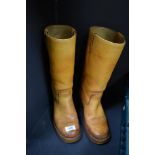 A pair of vintage leather boots, having stack heel, size 6 in accordance to labelling, made in