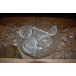 A pressed glass (and plastic) leaf pattern punch set, sold along with a selection of glasswares