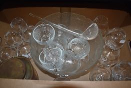A pressed glass (and plastic) leaf pattern punch set, sold along with a selection of glasswares
