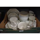 A Johnson Brothers 'Eternal Beau' pattern teaset, to include lidded 'teabag' storage jar