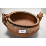 A studio pottery terracotta bowl, having animal studies to sides and impressed border, purchased