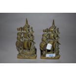 Two vintage brass book ends, of HMS Revenge interest.