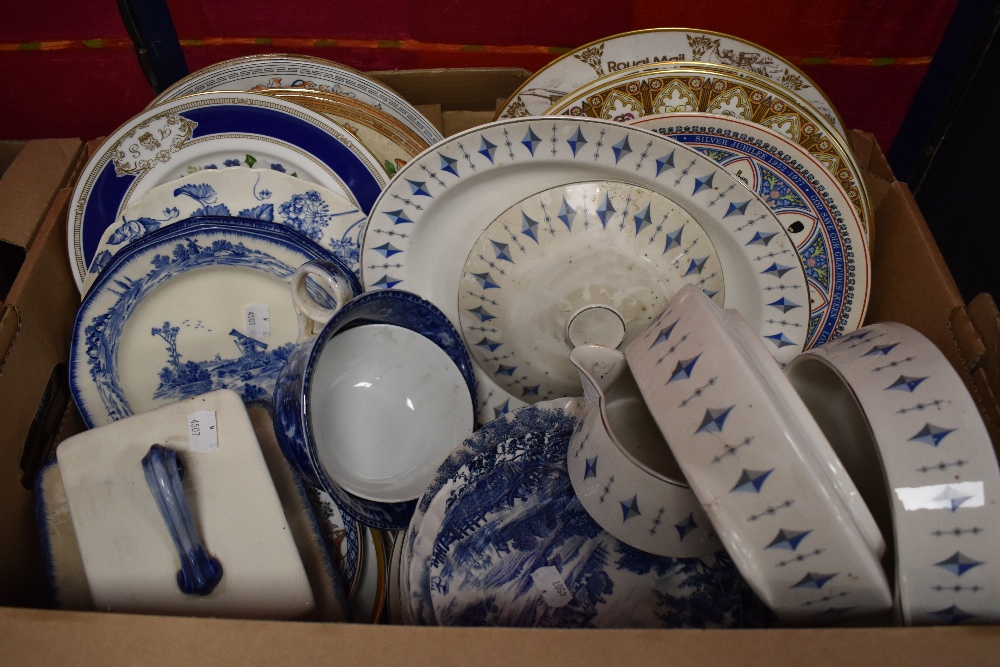 A Royal Doulton 'Norfolk' pattern cheese dish and cover, and three side plates- together with a