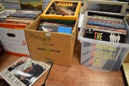 Three boxes of assorted easy listening records including Jim Reeves, Dolly Parton, Gene Pitney and
