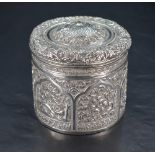 A late 19th/early 20th century colonial silver lidded box, of circular form, the domed lift-off