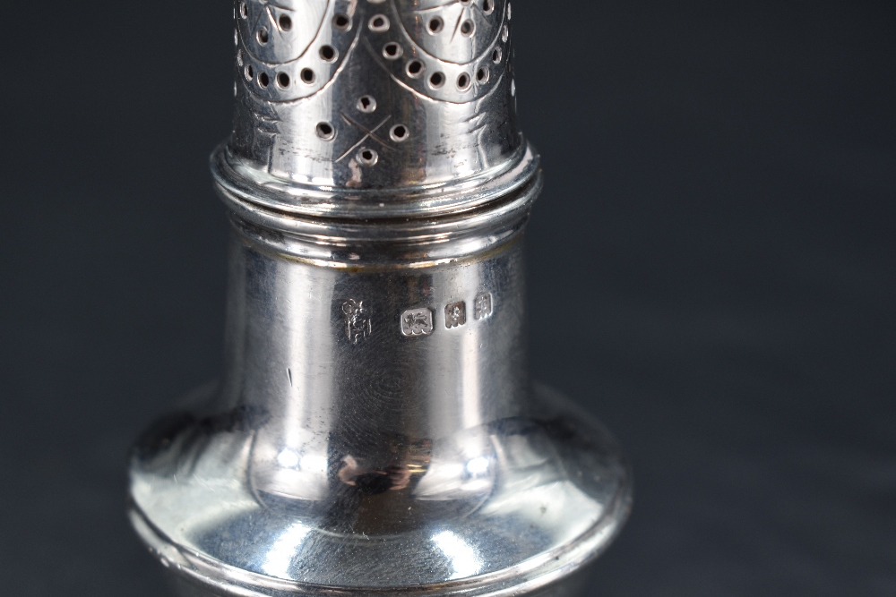 A George V silver pepperette, of traditional urn-form dredger design, marks for London 1934, maker C - Image 2 of 2